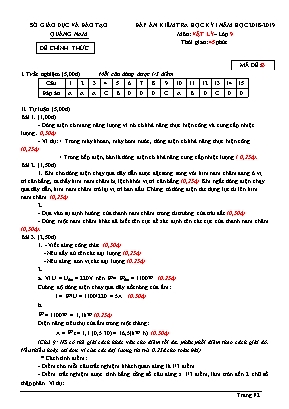 Đáp án đề kiểm tra học kỳ I môn Vật lý Lớp 9 - Mã đề B - Năm học 2018-2019 - Sở giáo dục và đào tạo Quảng Nam